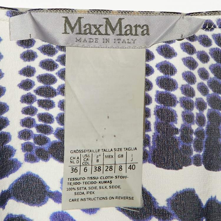 Pre Owned Max Mara Navy Blue & White Printed Silk Tunic S