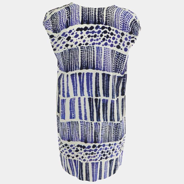 Pre Owned Max Mara Navy Blue & White Printed Silk Tunic S