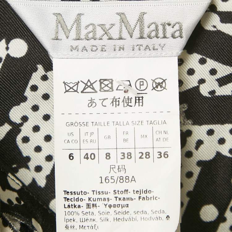 Pre Owned Max Mara Black Printed Silk Belted Alpe Midi Dress M