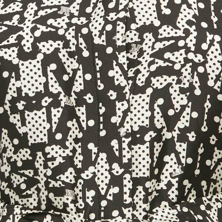 Pre Owned Max Mara Black Printed Silk Belted Alpe Midi Dress M
