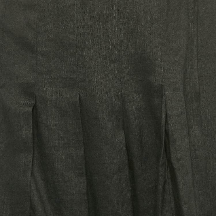 Pre Owned Max Mara Black Linen Pleated Maxi Wrap Skirt L