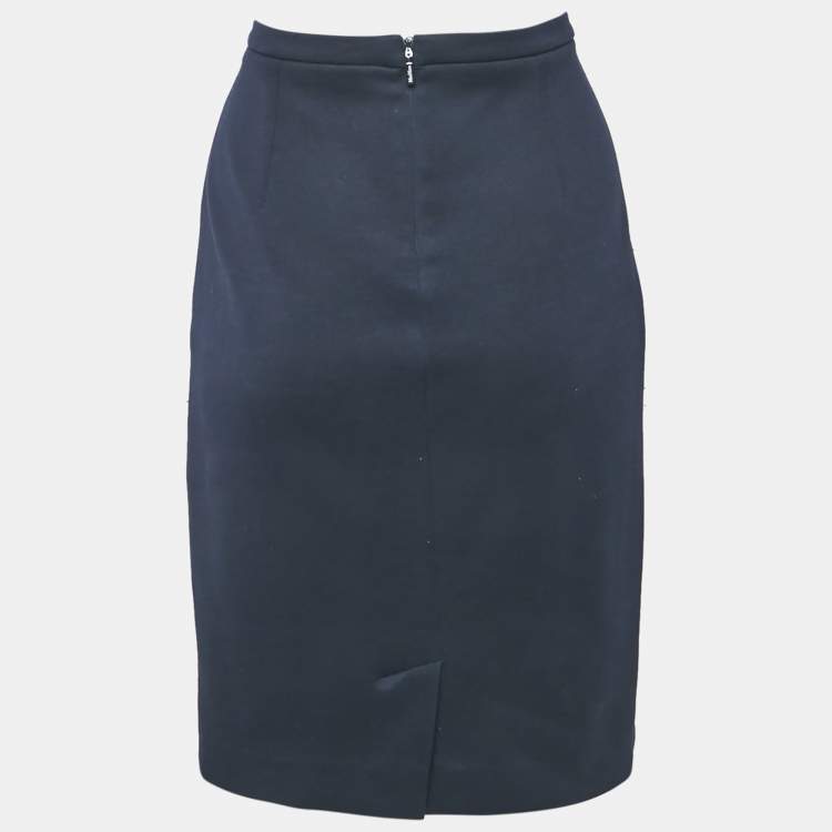 Pre Owned Max Mara Navy Blue Knit Pencil Skirt M