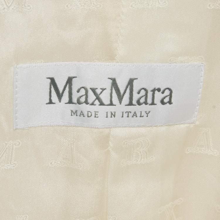 Pre Owned Max Mara Cream Textured Wool and Cotton Double Breasted Blazer L
