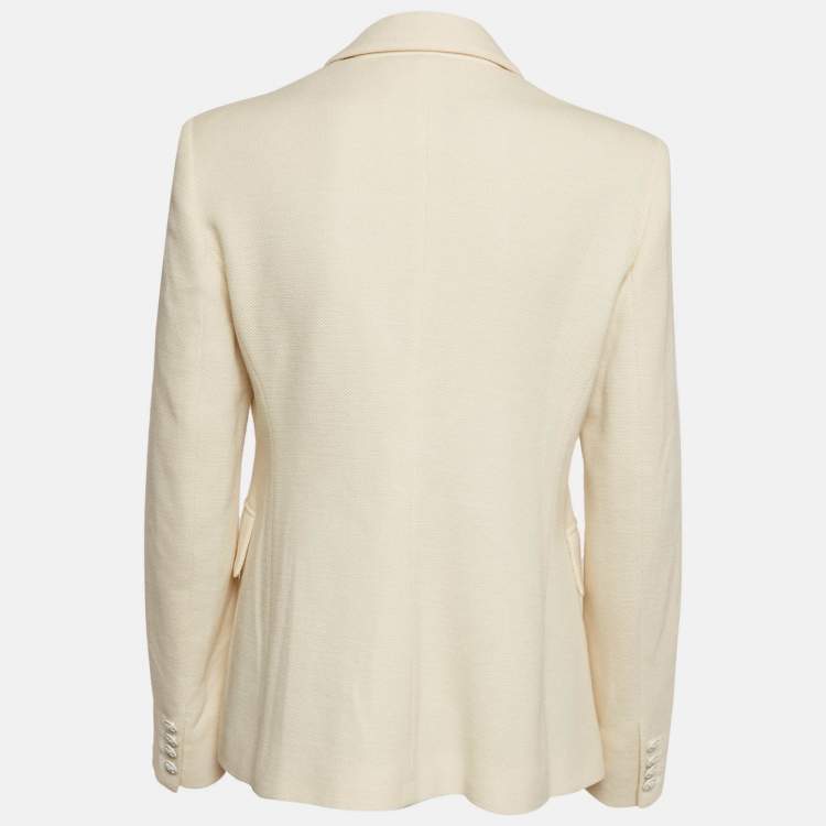 Pre Owned Max Mara Cream Textured Wool and Cotton Double Breasted Blazer L