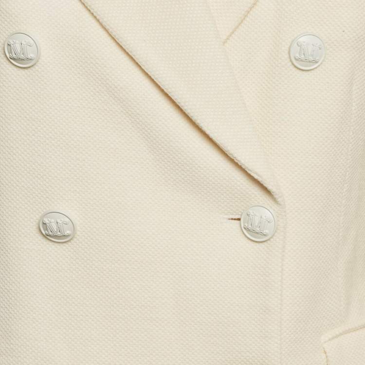 Pre Owned Max Mara Cream Textured Wool and Cotton Double Breasted Blazer L