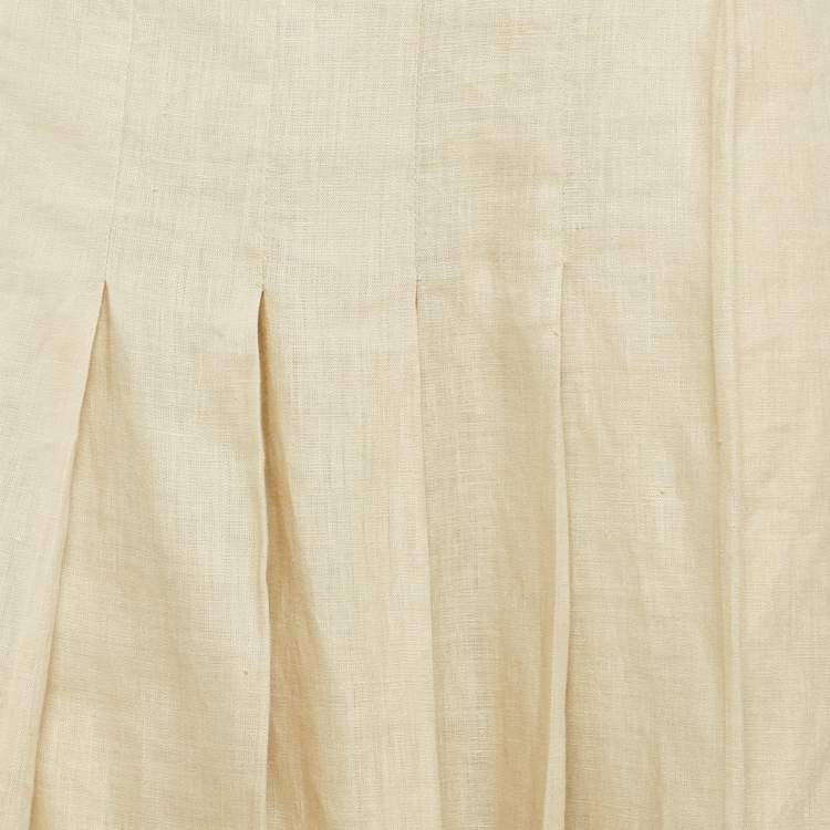 Pre Owned Max Mara Light Beige Linen Pleated Maxi Skirt M