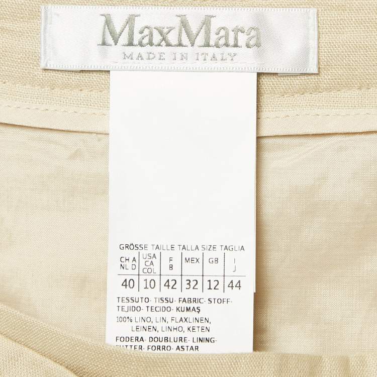 Pre Owned Max Mara Light Beige Linen Pleated Maxi Skirt M