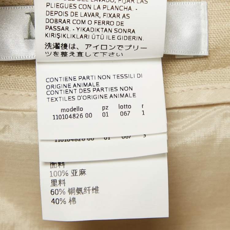 Pre Owned Max Mara Light Beige Linen Pleated Maxi Skirt M