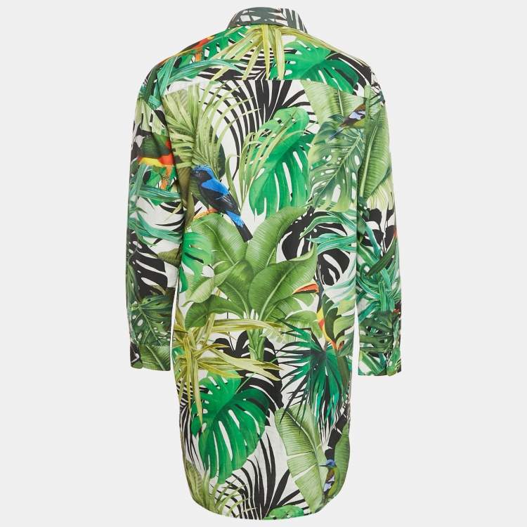 Pre Owned Max Mara Multicolor Tropical Print Diego Oversized Shirt Dress L