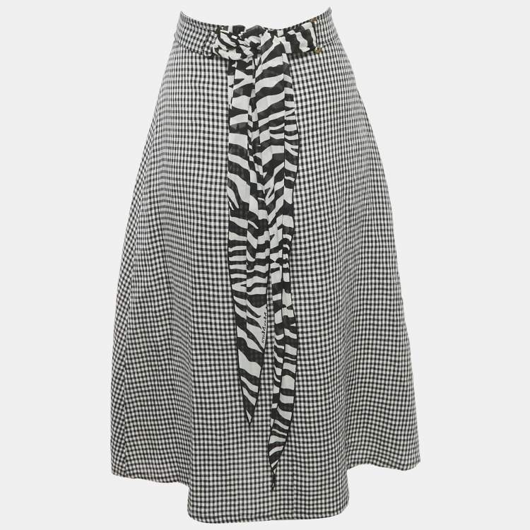 Pre Owned Max Mara Black/White Checkered Midi Skirt M