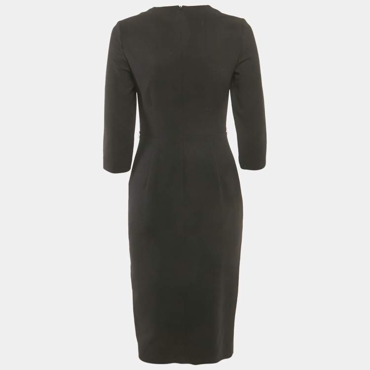 Pre Owned Max Mara Black Wool Ruffled Midi Dress XS