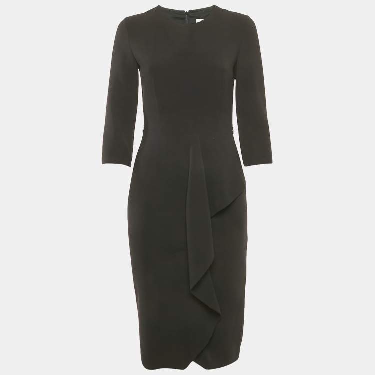 Pre Owned Max Mara Black Wool Ruffled Midi Dress XS