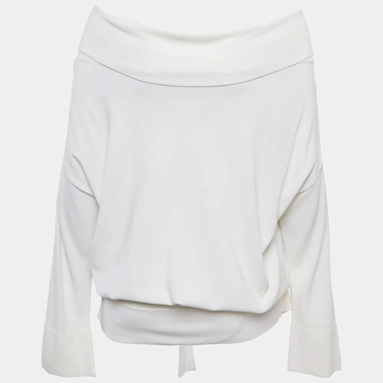 Pre Owned Max Mara White Knit Waist Tie Detail Oversized Sweater M