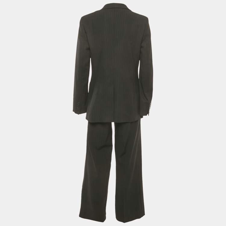 Pre Owned Max Mara Black Pinstriped Wool Suit M