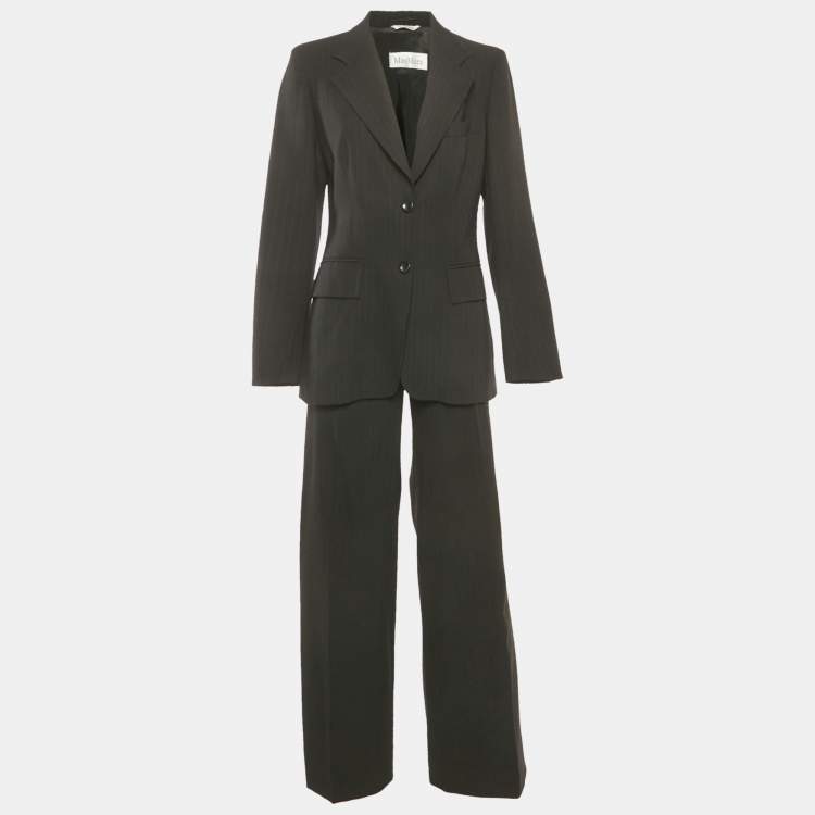 Pre Owned Max Mara Black Pinstriped Wool Suit M