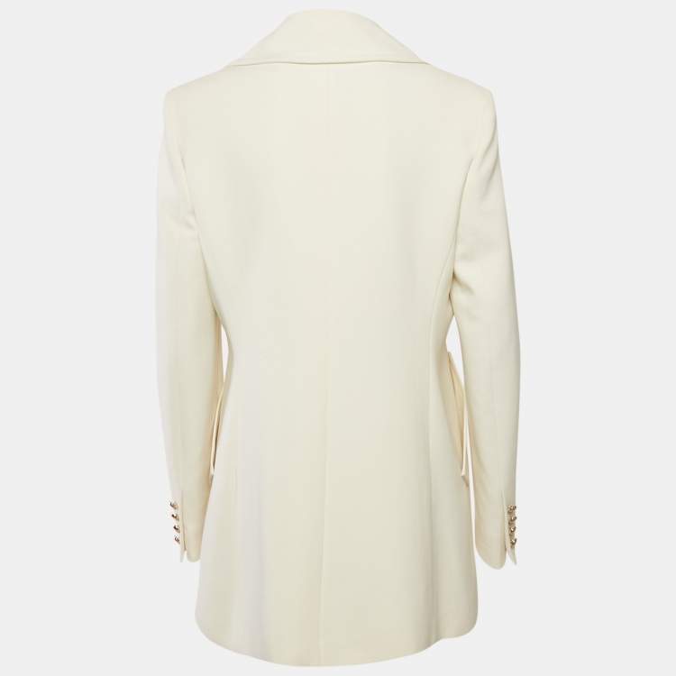 Pre Owned Max Mara Cream Wool Double Breasted Short Coat L
