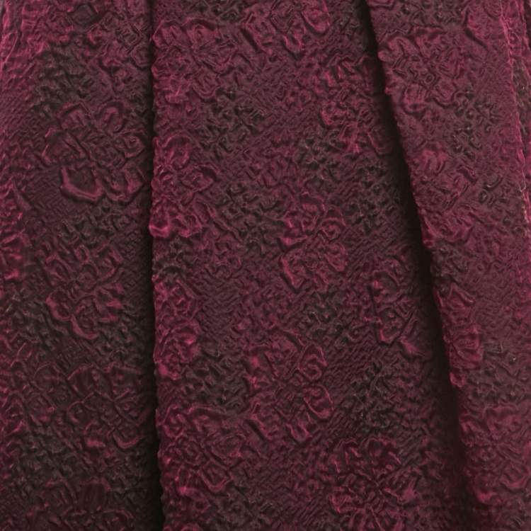 Pre Owned Max Mara Burgundy Floral Embossed Organza Silk Maxi Skirt M