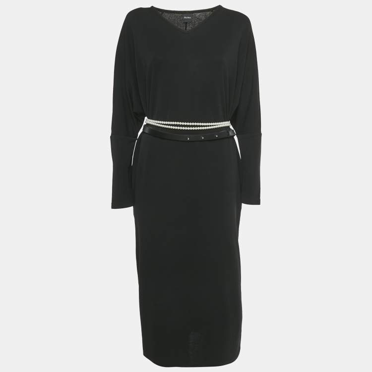 Pre Owned Max Mara Leisure Black Jersey V-Neck Midi Dress L