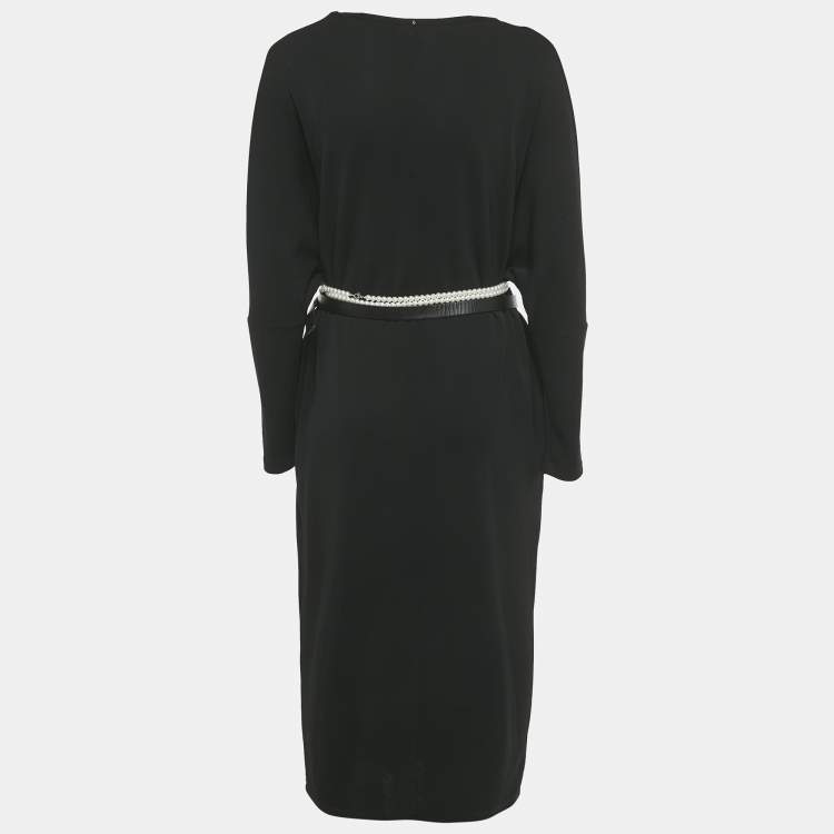 Pre Owned Max Mara Leisure Black Jersey V-Neck Midi Dress L