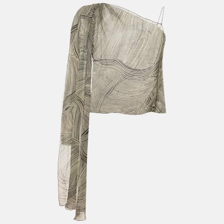 Pre Owned Max Mara Monochrome Printed One Shoulder Tie-Up Top M