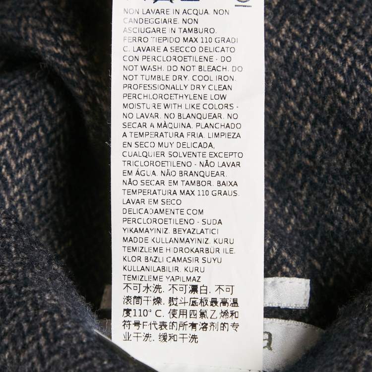 Pre Owned Max Mara Navy Blue & Brown Patterned Intarsia Wool Reversible Belt Coat M  