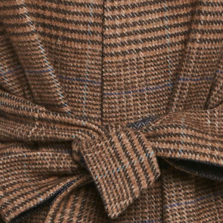 Pre Owned Max Mara Navy Blue & Brown Patterned Intarsia Wool Reversible Belt Coat M  
