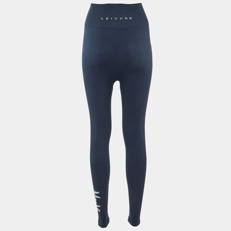Pre Owned Max Mara Leisure Blue Logo Jersey Leggings S 