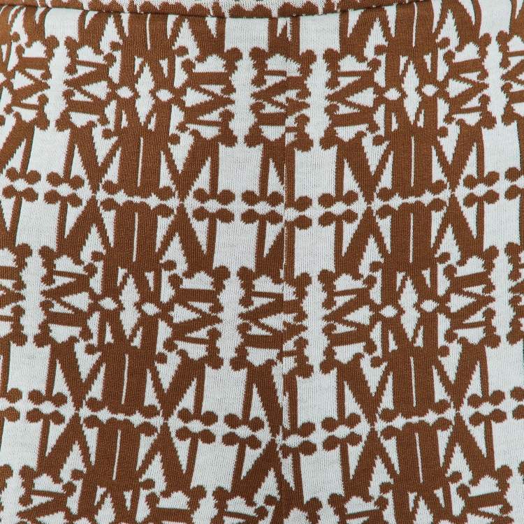 Pre Owned Max Mara Brown Logo Pattern Knit Anagni Shorts L
