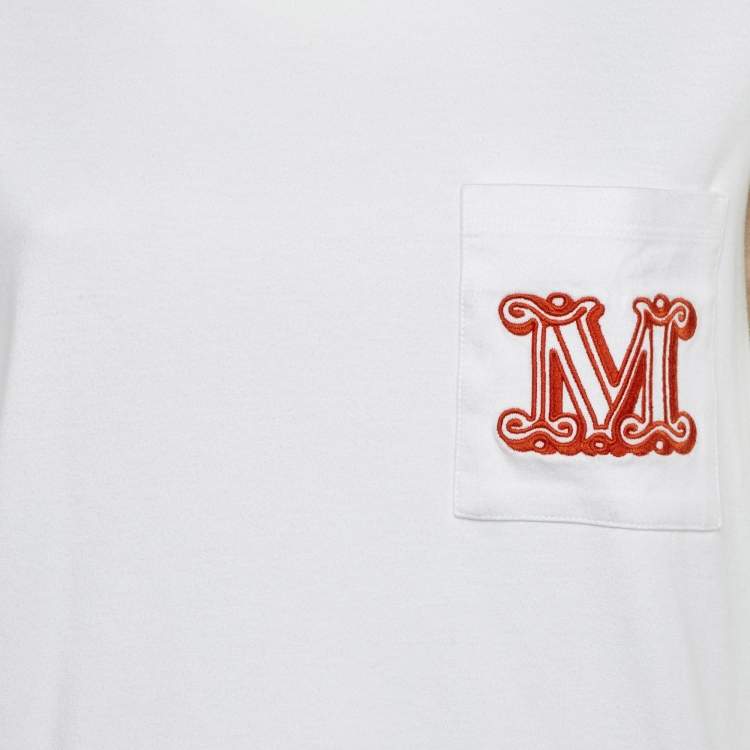 Pre Owned Max Mara White Cotton Logo Embroidered Crew Neck T-Shirt L