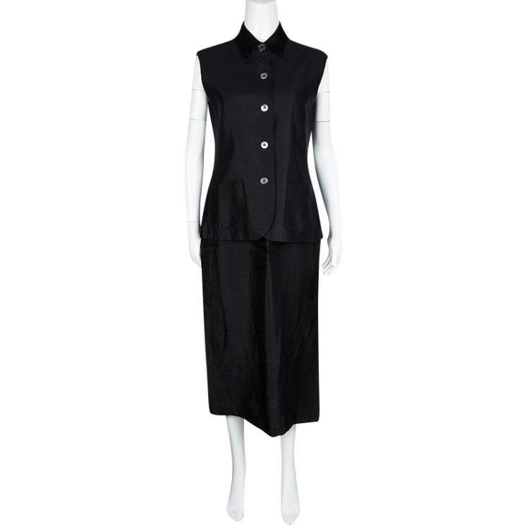 Pre Owned Max Mara Black Sleeveless Jacket and Dress Set M