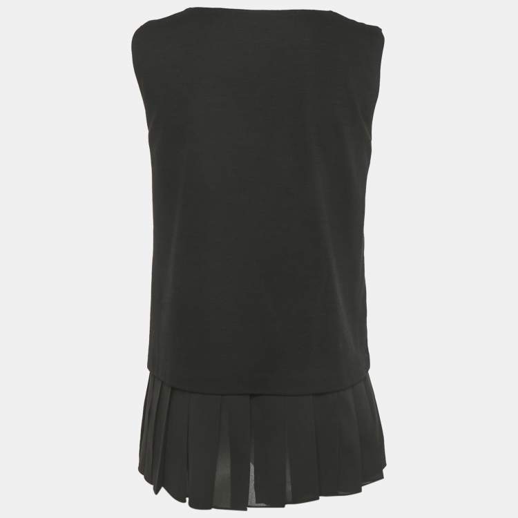 Pre Owned Max Mara Black Stretch Crepe and Pleated Chiffon Top S