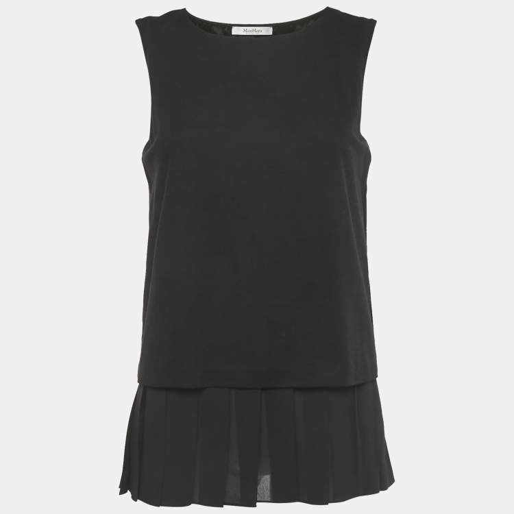 Pre Owned Max Mara Black Stretch Crepe and Pleated Chiffon Top S