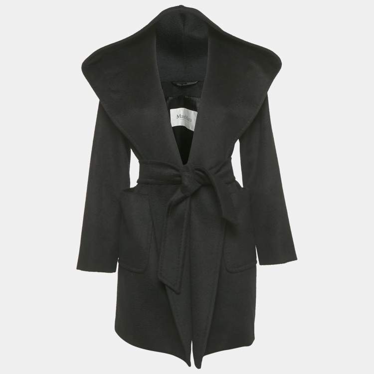 Pre Owned Max Mara Black Camel Hair Open Front Hooded Coat S