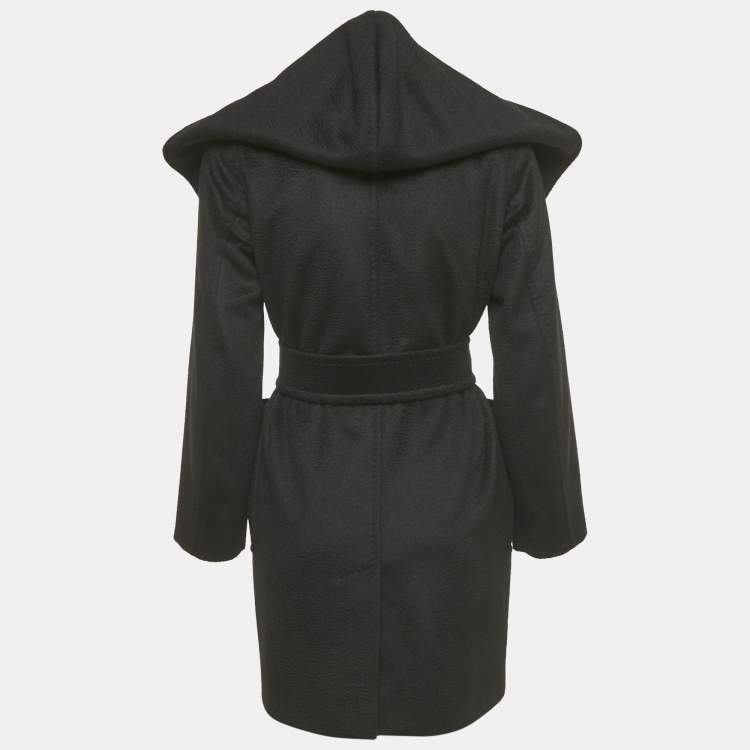 Pre Owned Max Mara Black Camel Hair Open Front Hooded Coat S