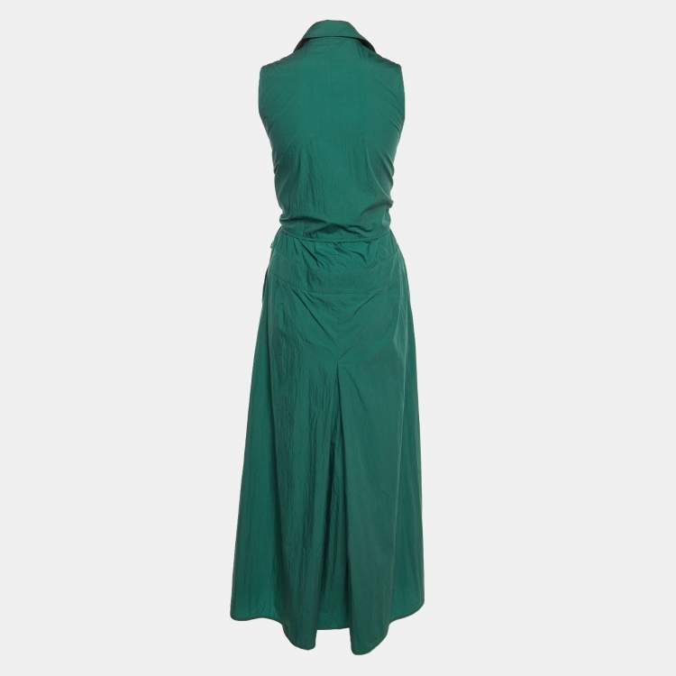Pre Owned Max Mara Green Cotton Tie Detail Maxi Dress L