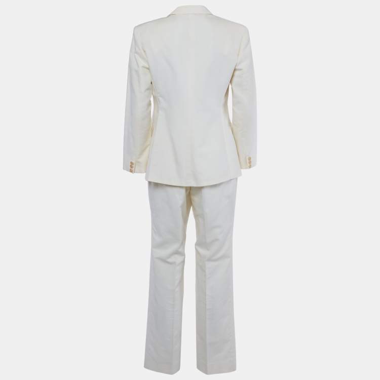 Pre Owned Max Mara Cream Cotton Blazer & Pants Suit S