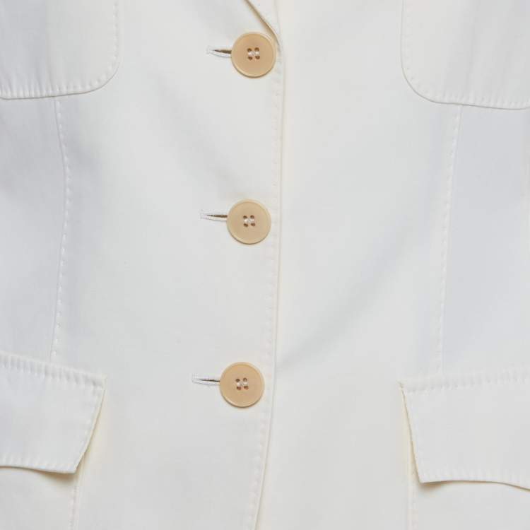 Pre Owned Max Mara Cream Cotton Blazer & Pants Suit S