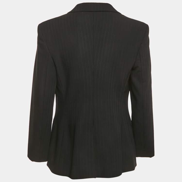 Pre Owned Max Mara Black Pinstriped Wool Tailored Blazer L