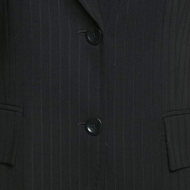 Pre Owned Max Mara Black Pinstriped Wool Tailored Blazer L
