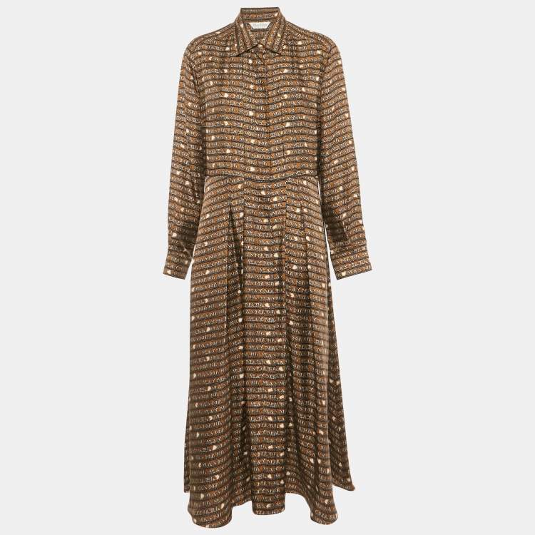 Pre Owned Max Mara Brown Printed Silk Emmy Midi Dress XL