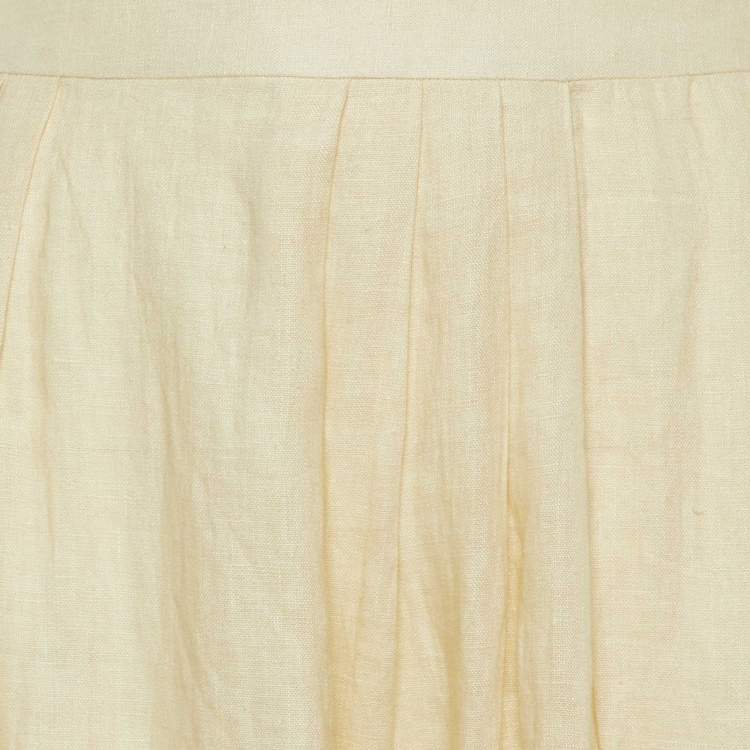 Pre Owned Max Mara Cream Linen Cut-work Detail Midi Skirt L