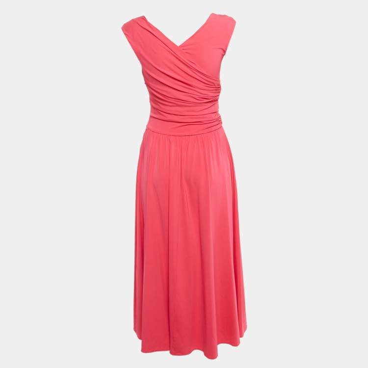 Pre Owned Max Mara Studio Pink Jersey Ruched Detail Midi Dress S