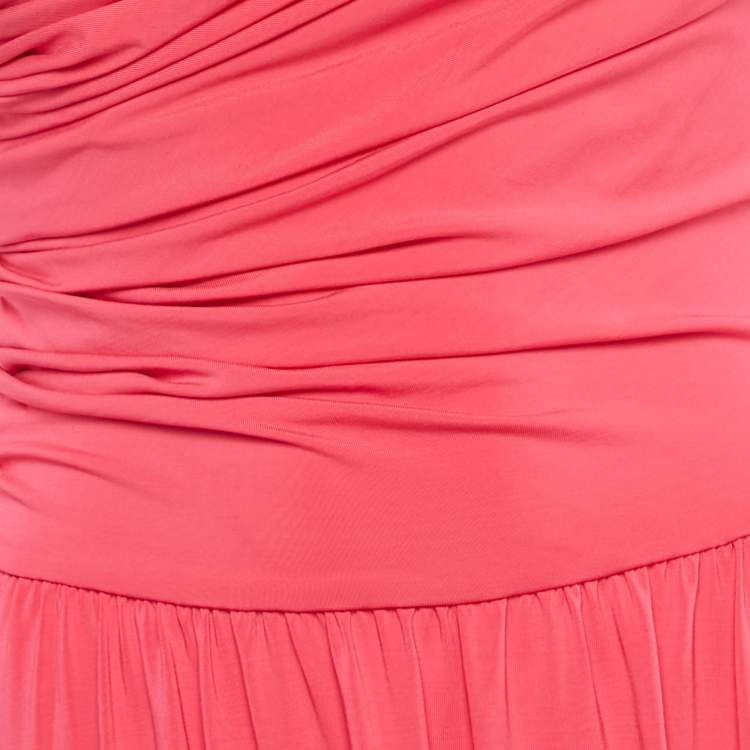 Pre Owned Max Mara Studio Pink Jersey Ruched Detail Midi Dress S