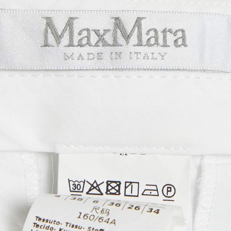 Pre Owned Max Mara White Cotton Asymmetrical Hem Filly Trousers S