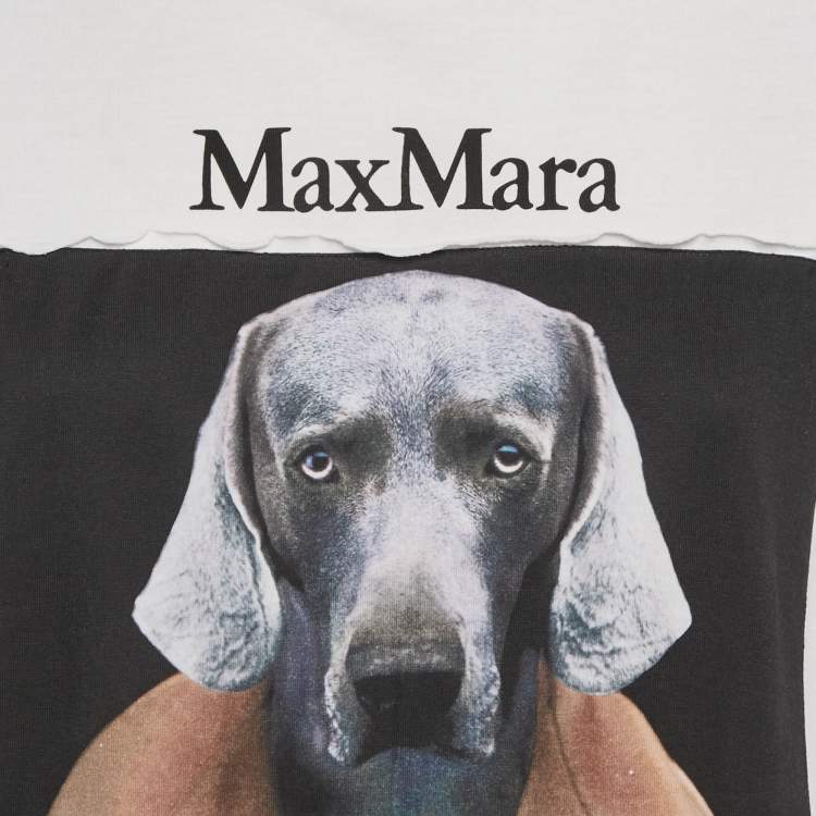 Pre Owned Max Mara White Dog Print Cotton Crew Neck Cipria T-Shirt L