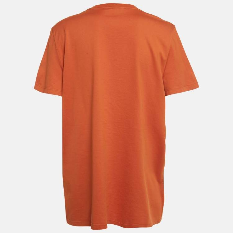 Pre Owned Max Mara Orange Lurex Logo Embroidery Cotton Crew Neck T-Shirt L