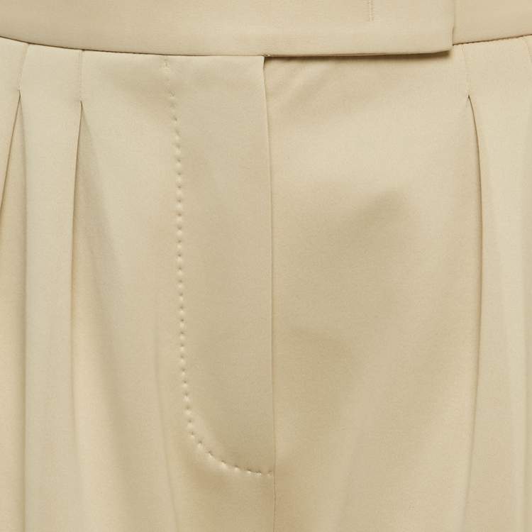 Pre Owned Max Mara Beige Cotton Blend Wide Leg Trousers M
