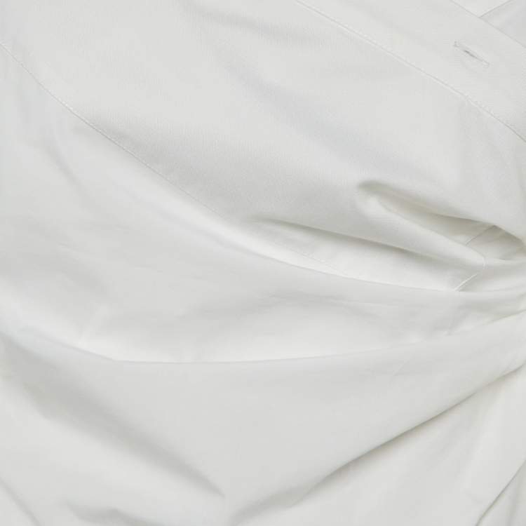 Pre Owned Max Mara White Cotton Ruched Asymmetric Top S