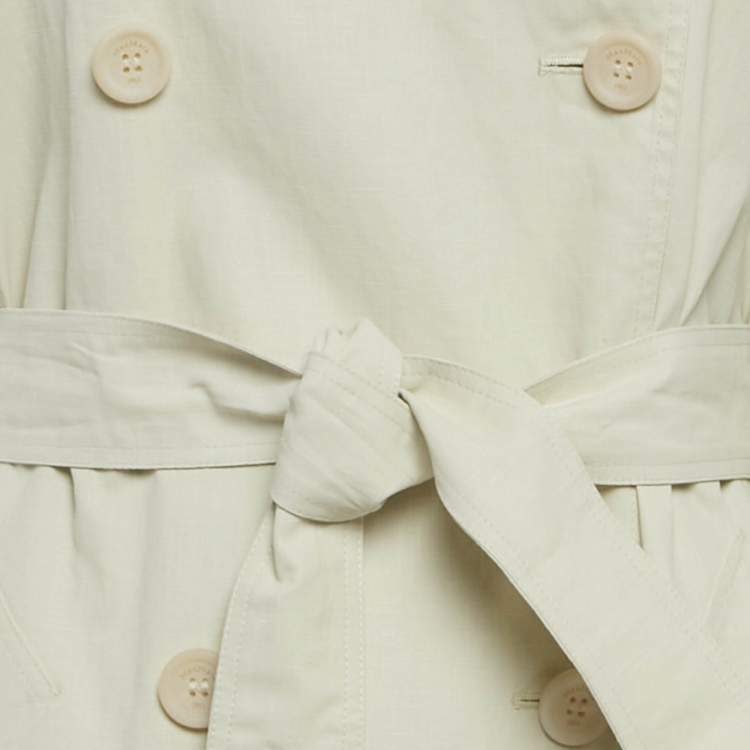 Pre Owned Max Mara Beige Linen Double Breasted Trench Coat S 