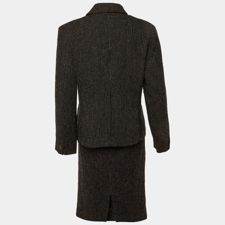 Pre Owned Max Mara Black Stitch Pattern Wool Skirt Suit L